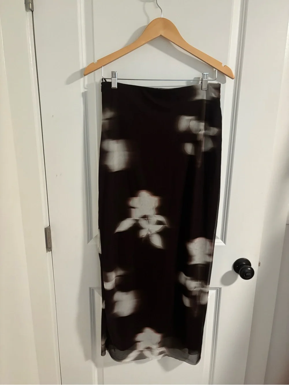 ZARA Set Brown Midi Skirt & Long Sleeve Sheer Top Size Medium
